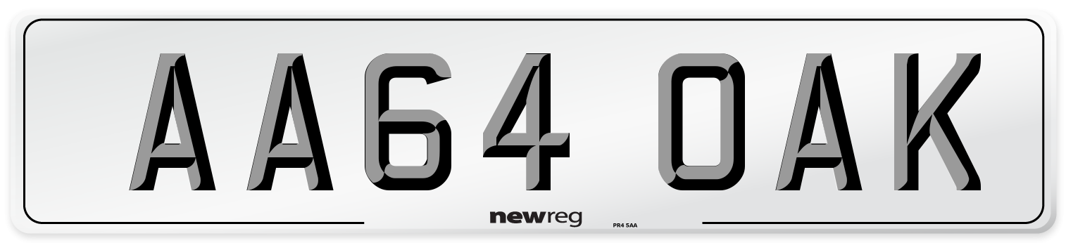 AA64 OAK Number Plate from New Reg